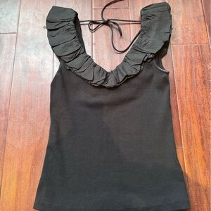 Anthropologie Black Ribbed Tank with Ruffle Sleeves